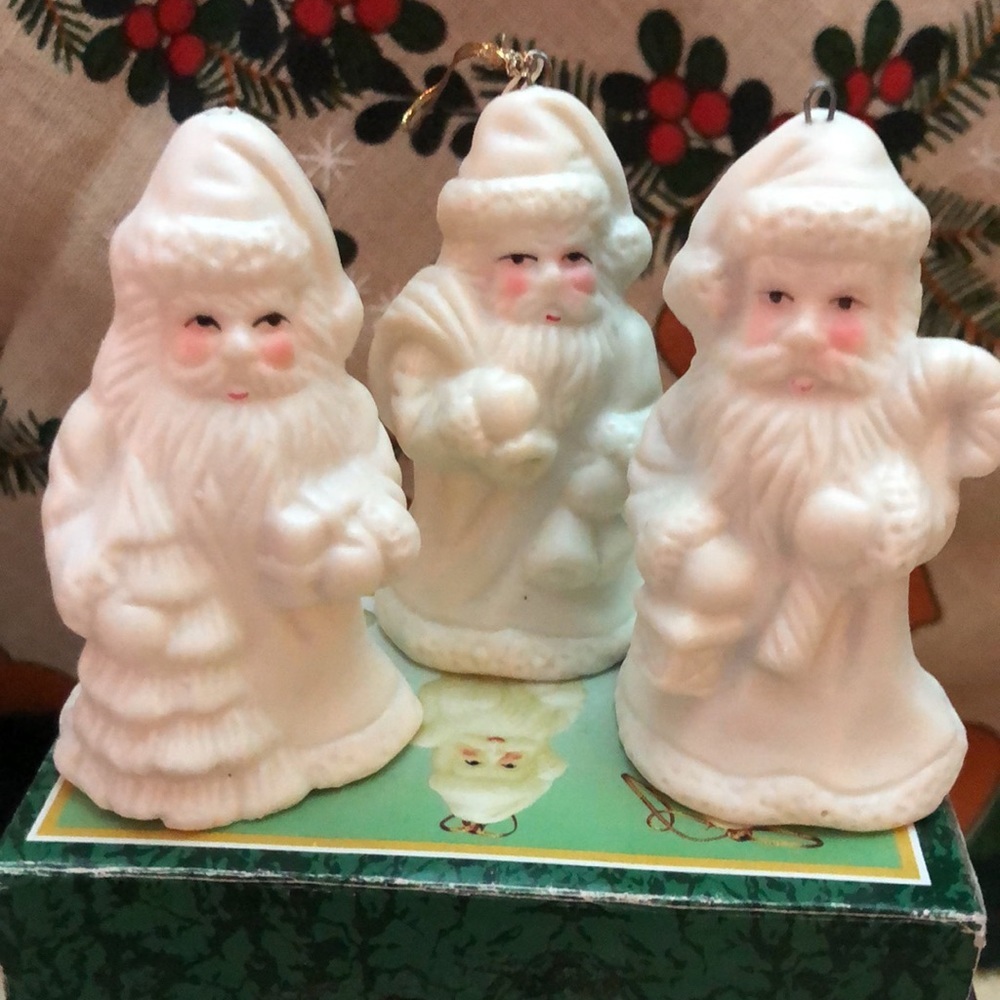Vintage Porcelain, Santa Bell Hanging Ornament's Jade Collection 3pcs 3.5x2”